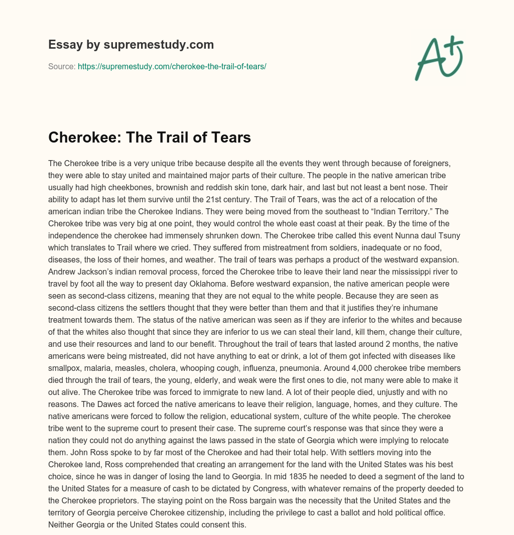 Cherokee: The Trail of Tears essay