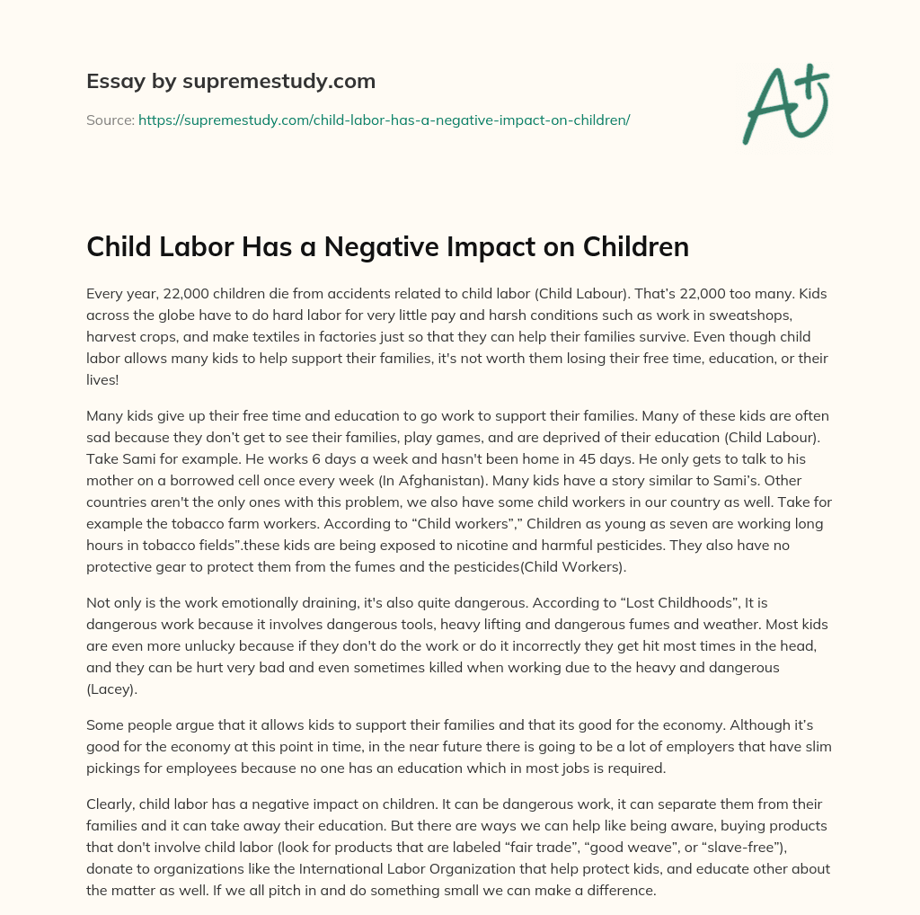 Child Labor Has a Negative Impact on Children essay