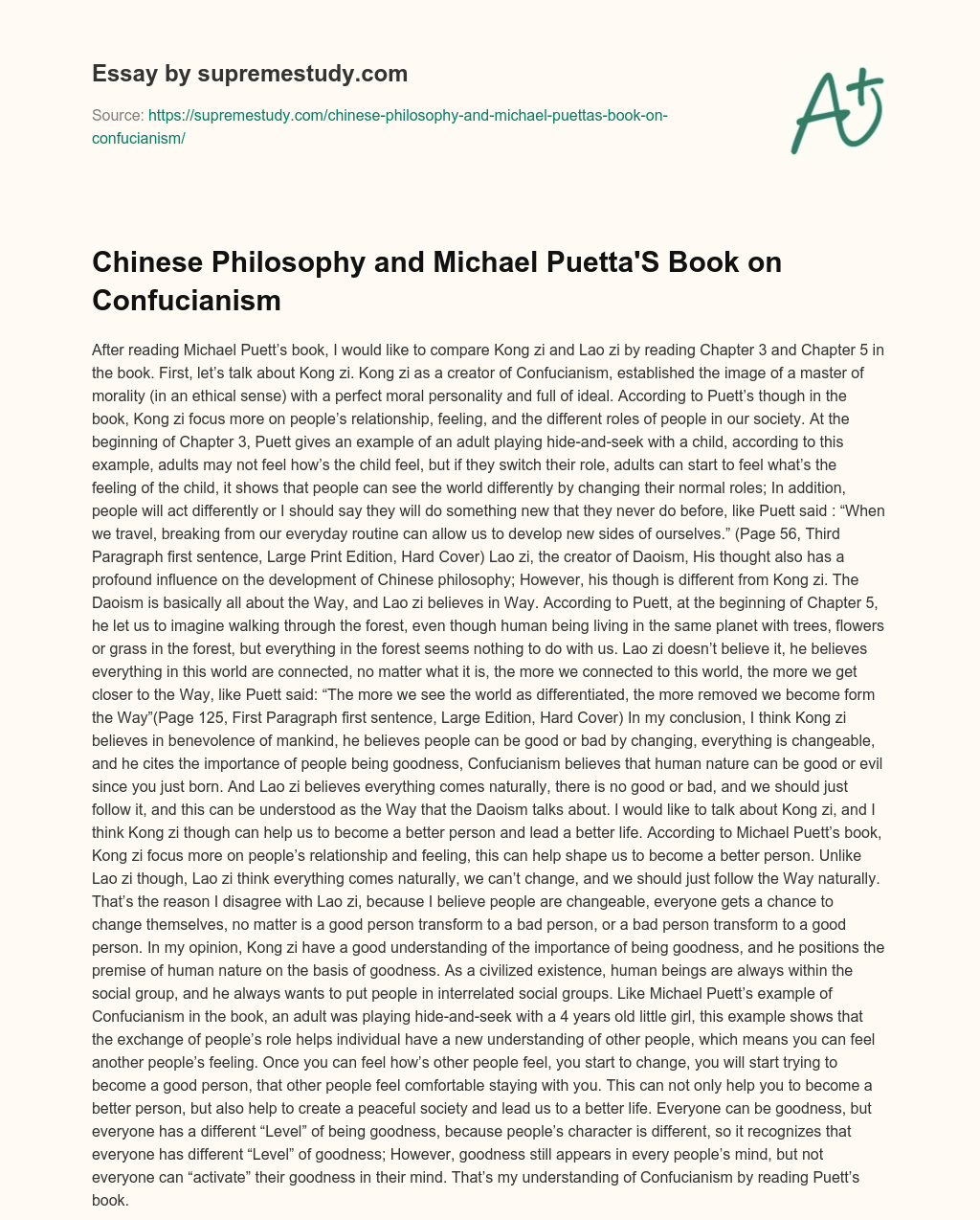 Chinese Philosophy and Michael Puetta’S Book on Confucianism essay