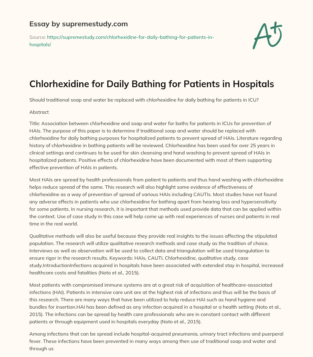 Chlorhexidine for Daily Bathing for Patients in Hospitals essay