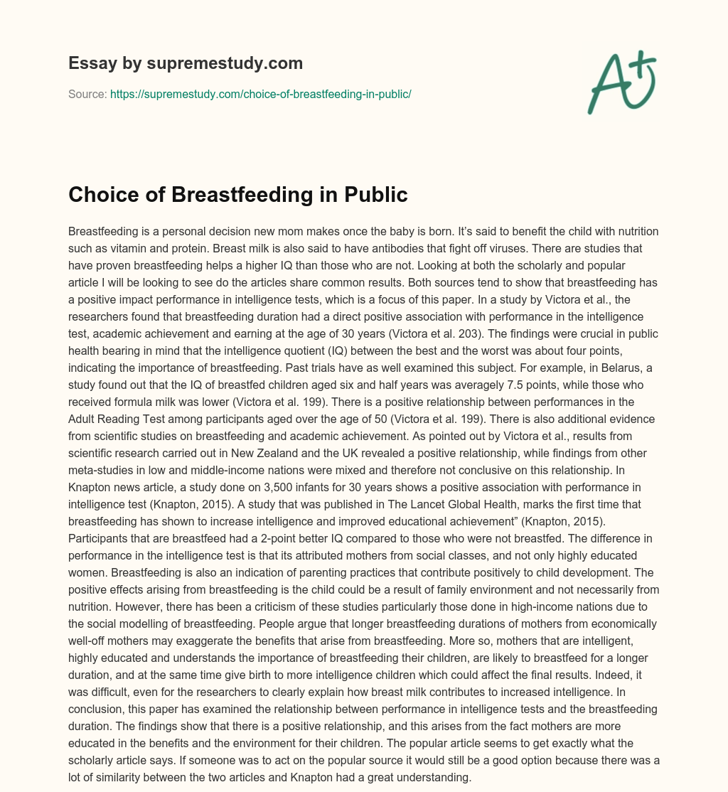 Choice of Breastfeeding in Public essay
