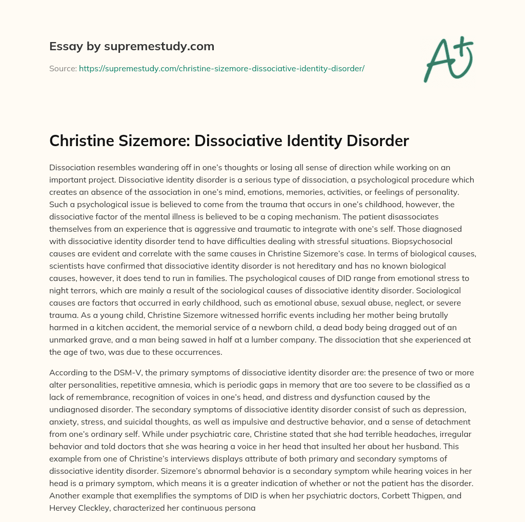 essay about dissociative identity disorder