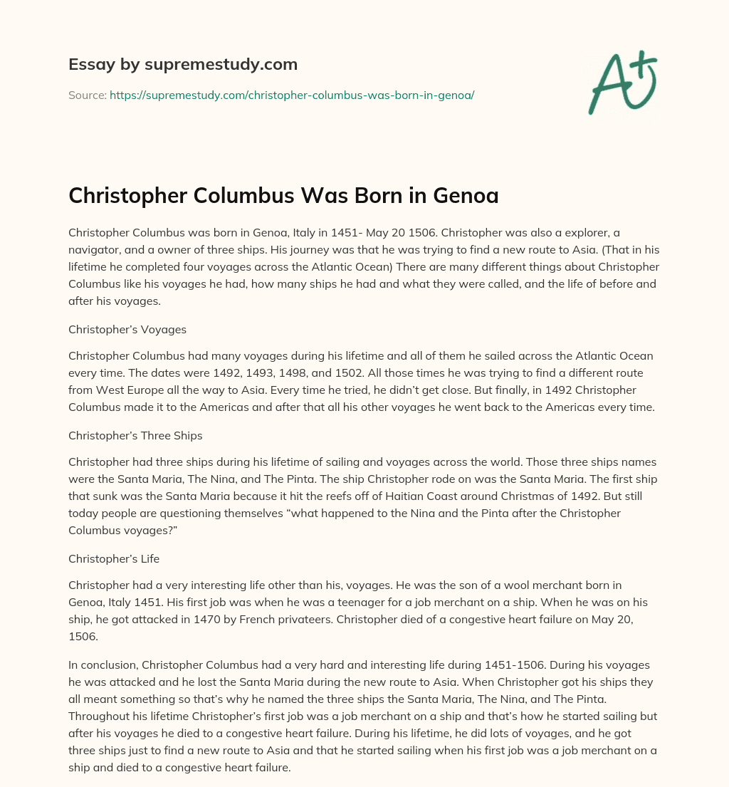 Christopher Columbus Was Born in Genoa essay