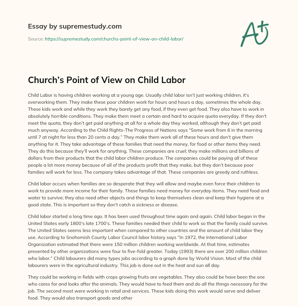 Church’s Point of View on Child Labor essay