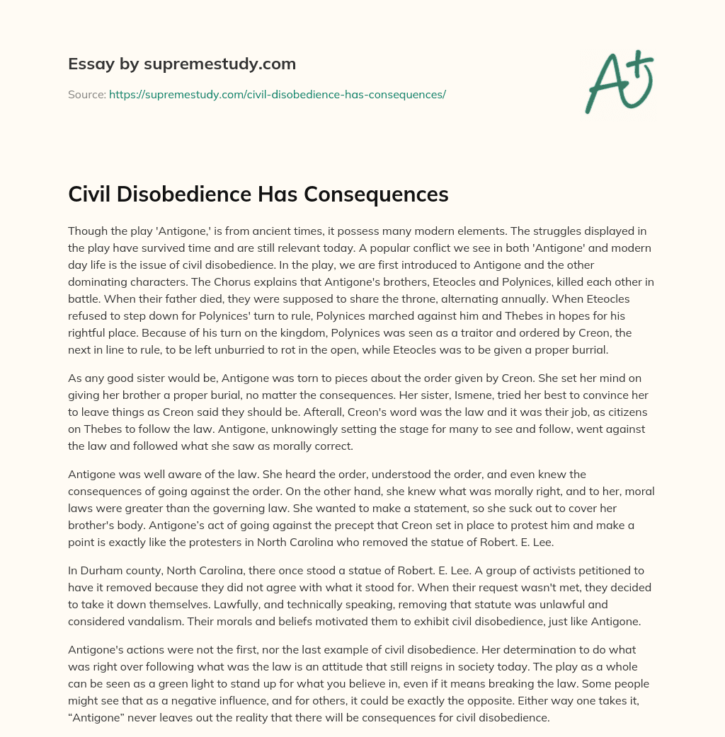 Civil Disobedience Has Consequences essay