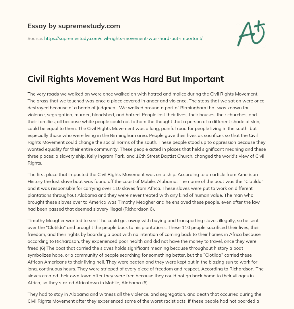 Civil Rights Movement Was Hard But Important essay