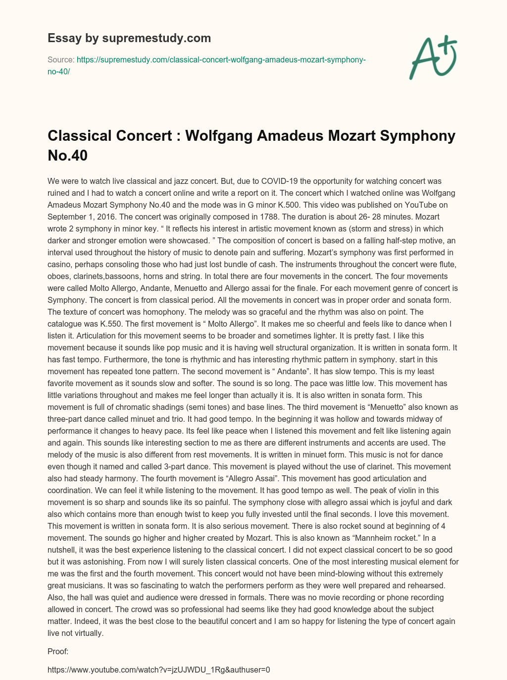 classical music concert essay