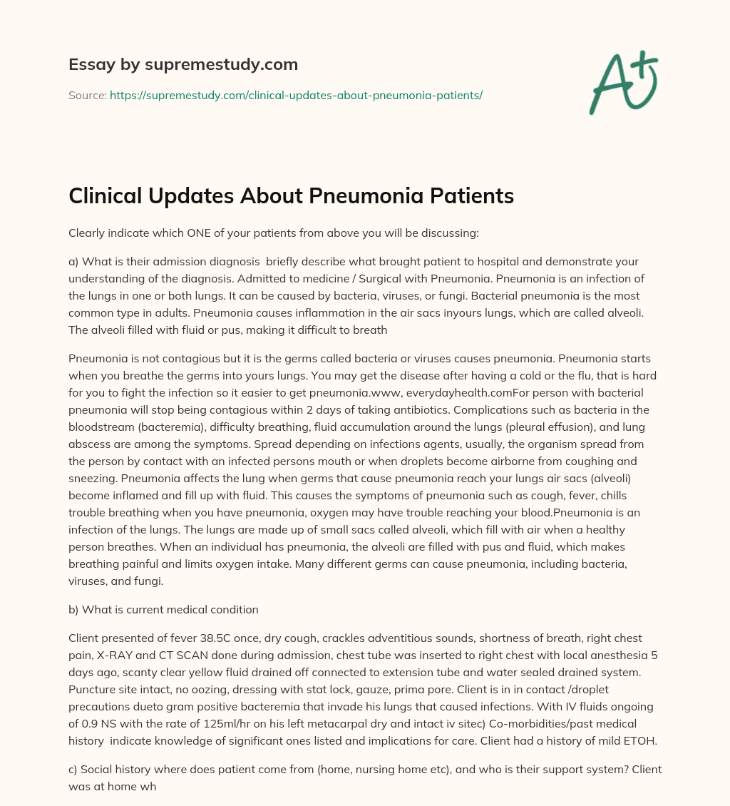 Clinical Updates About Pneumonia Patients essay