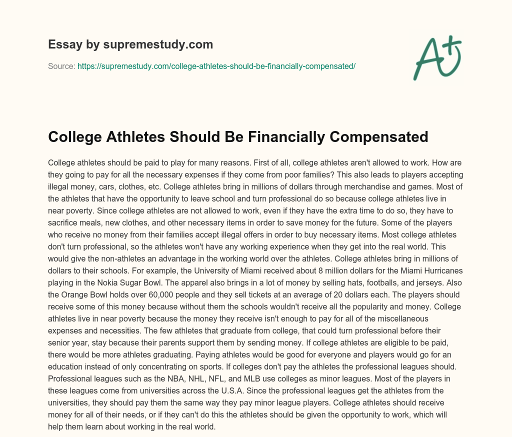 College Athletes Should Be Financially Compensated essay