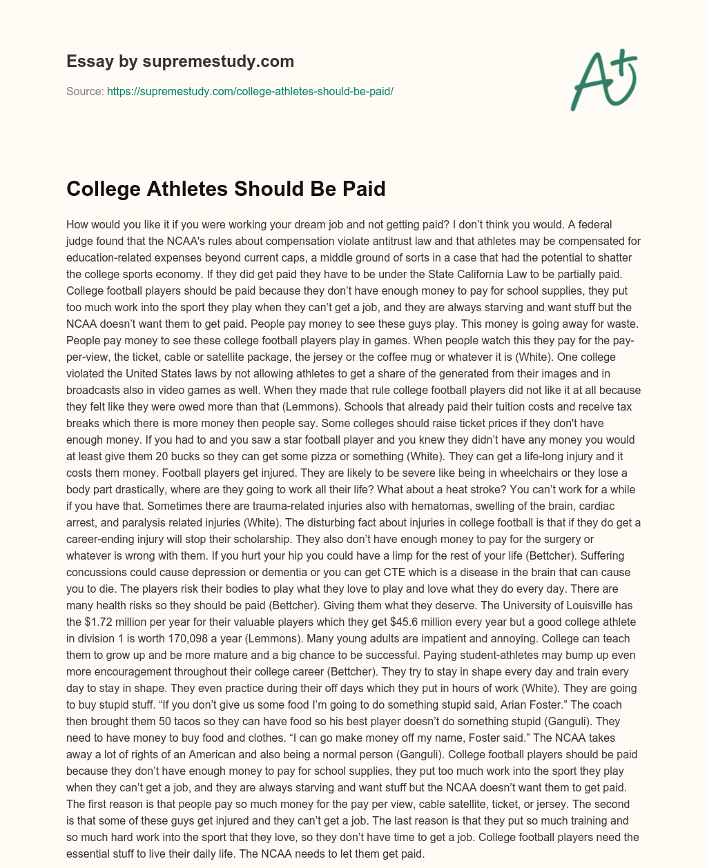 College Athletes Should Be Paid essay