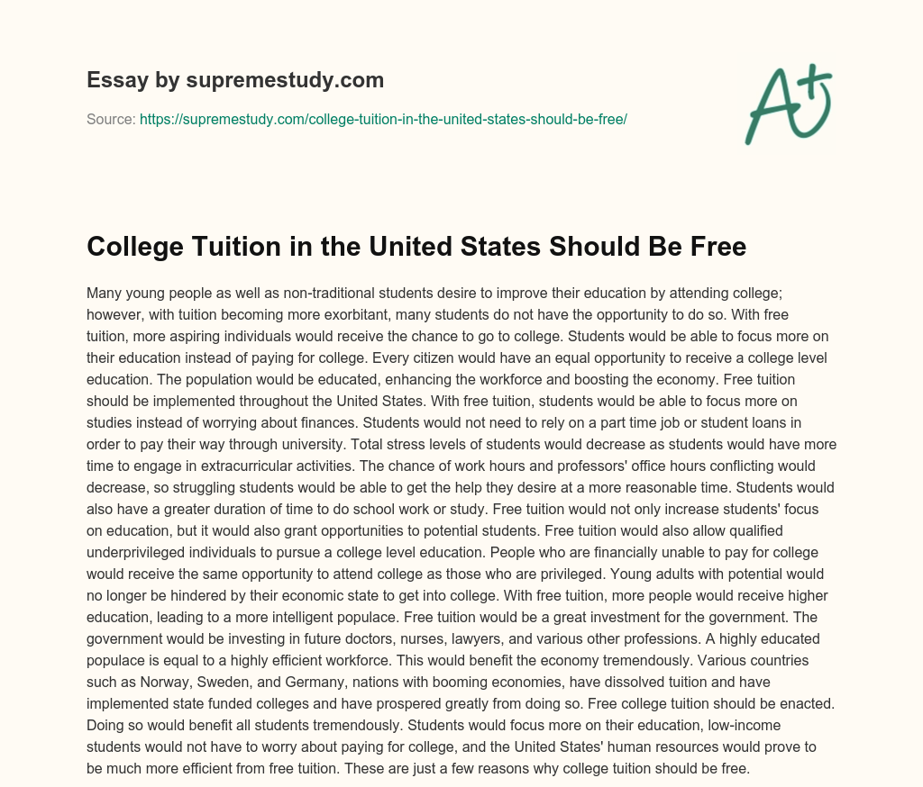College Tuition in the United States Should Be Free essay