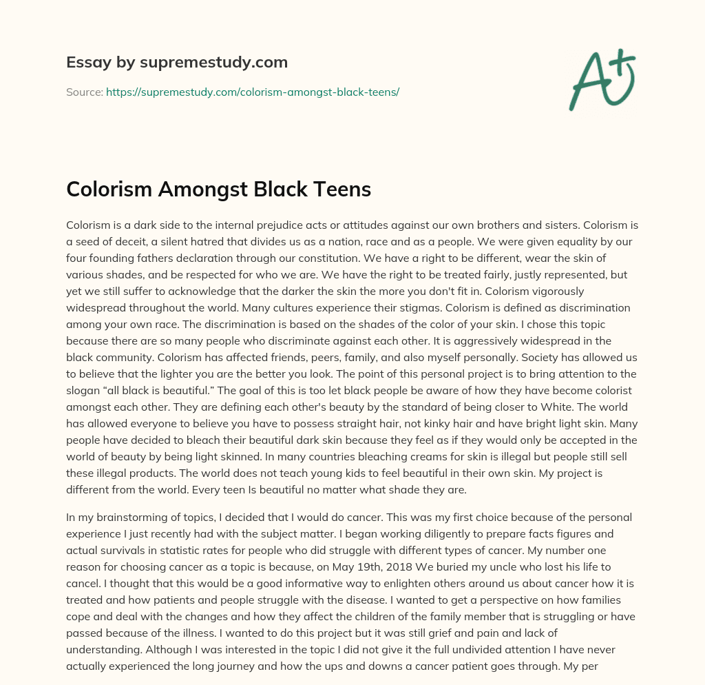 Colorism Amongst Black Teens essay
