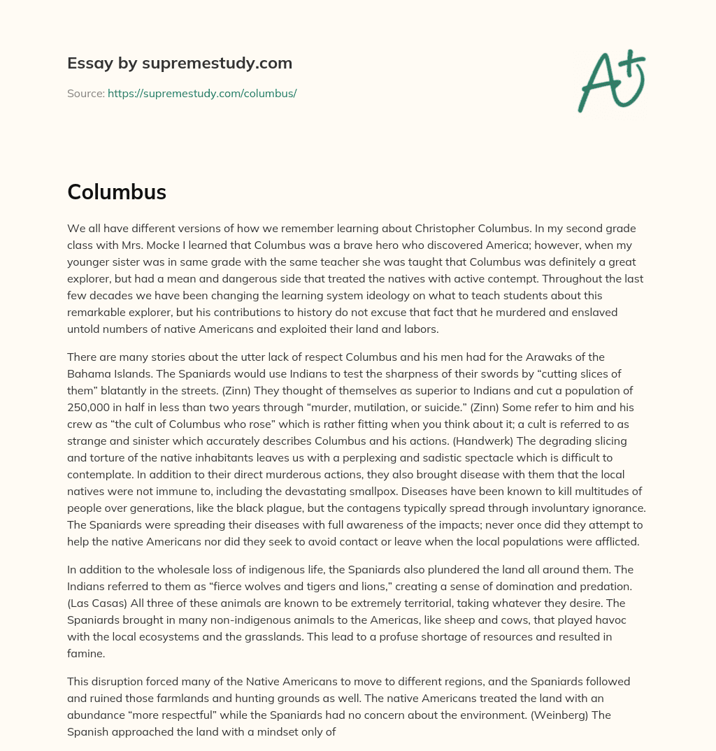 Columbus essay