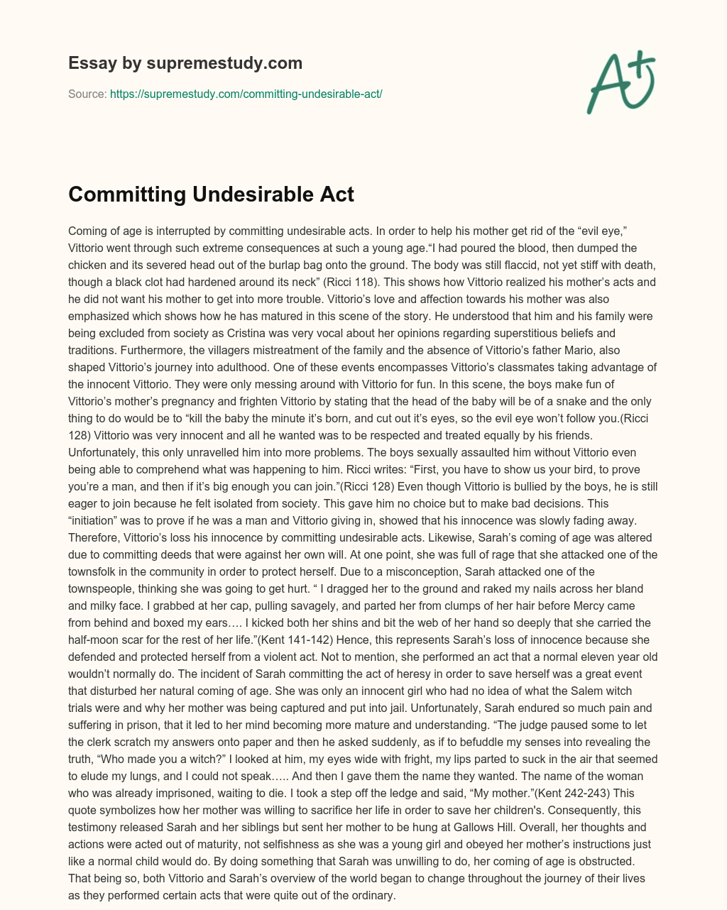 Committing Undesirable Act essay