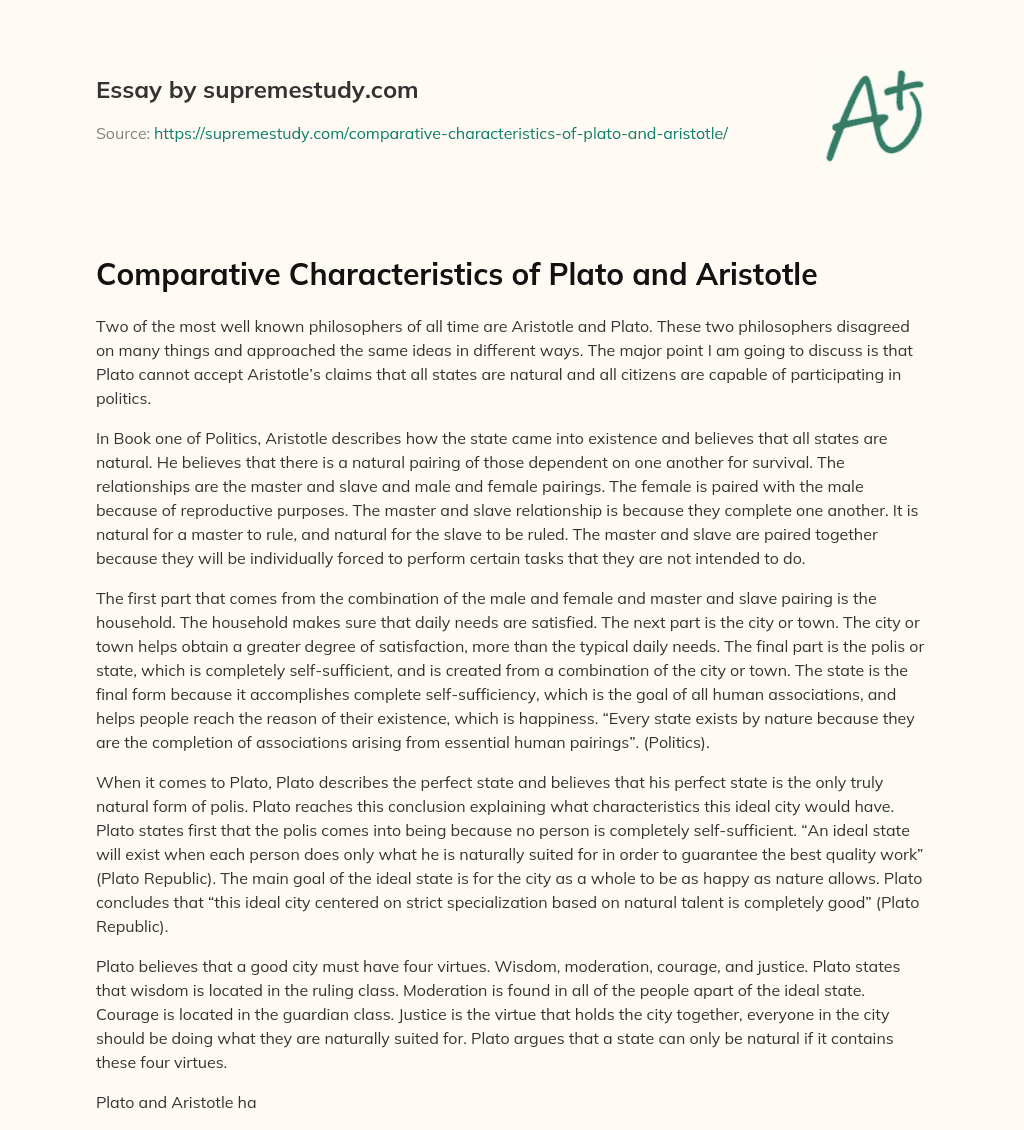 Comparative Characteristics of Plato and Aristotle essay