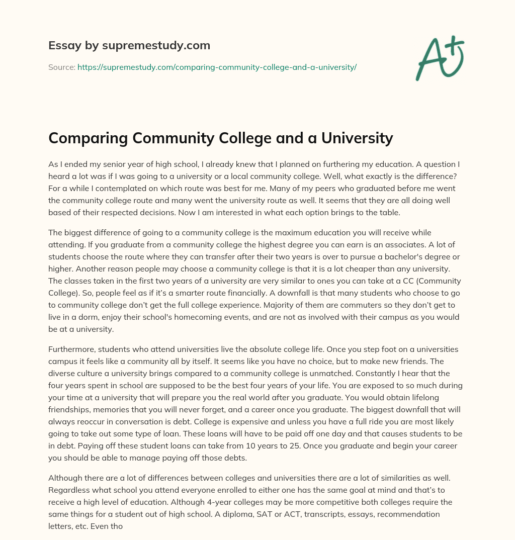 Comparing Community College and a University essay