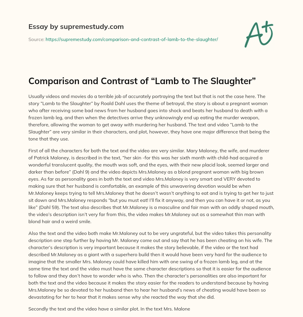 Comparison and Contrast of “Lamb to The Slaughter” essay