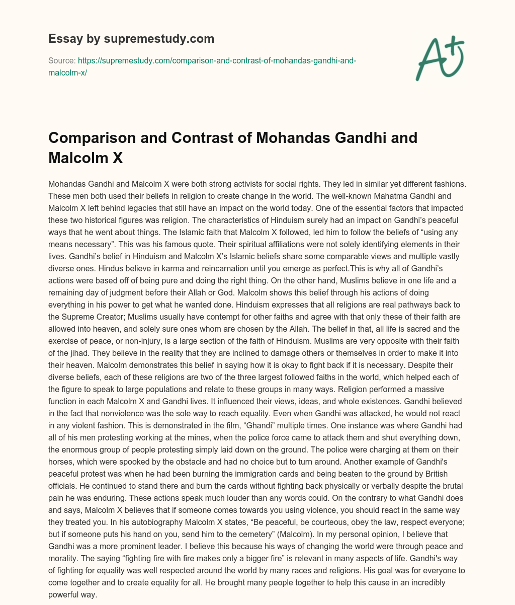 Comparison and Contrast of Mohandas Gandhi and Malcolm X essay