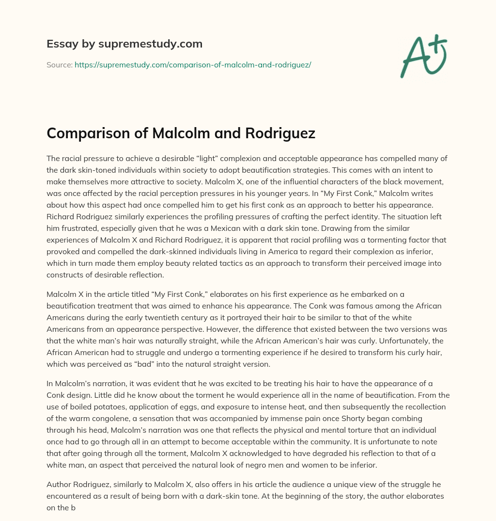 Comparison of Malcolm and Rodriguez essay