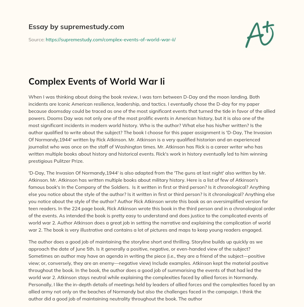 Complex Events of World War Ii essay