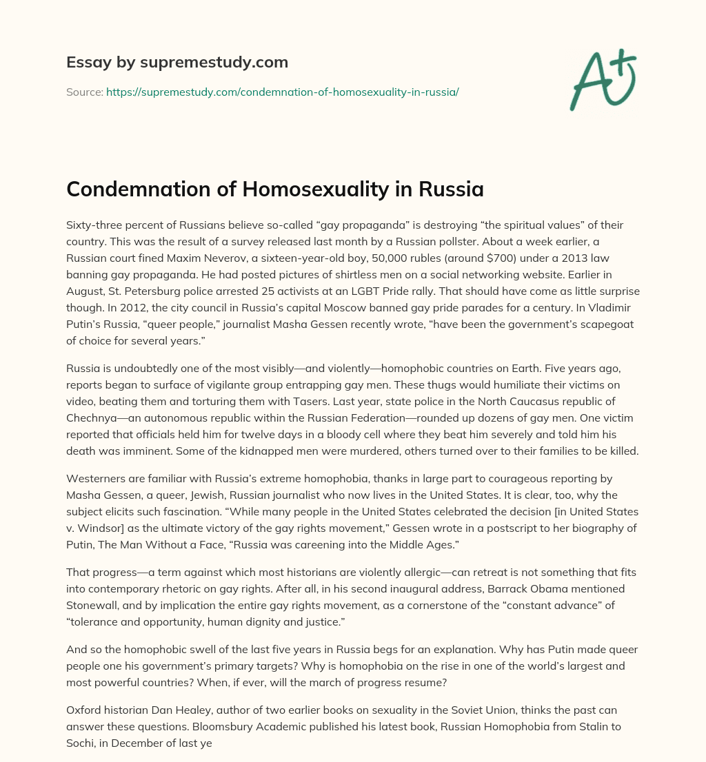 Condemnation of Homosexuality in Russia essay