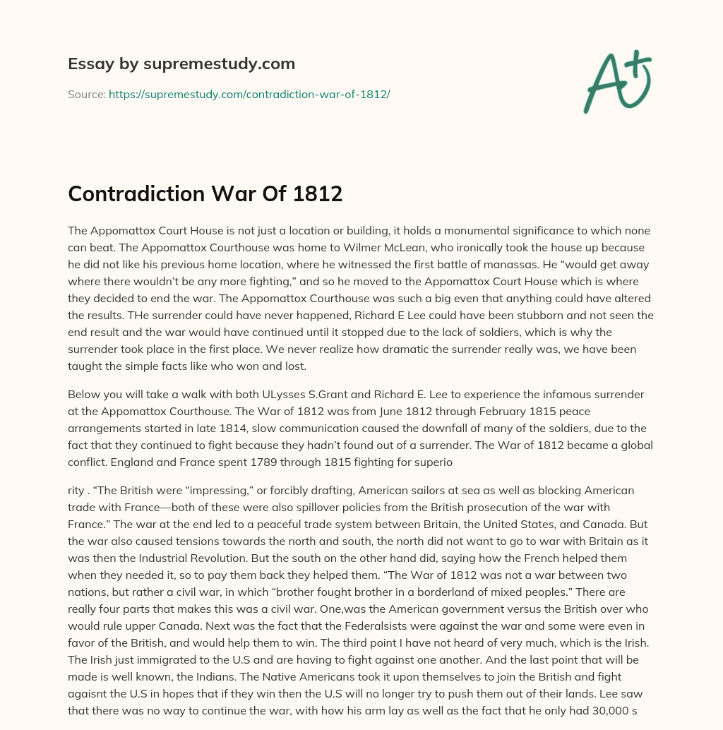 Contradiction War Of 1812 essay