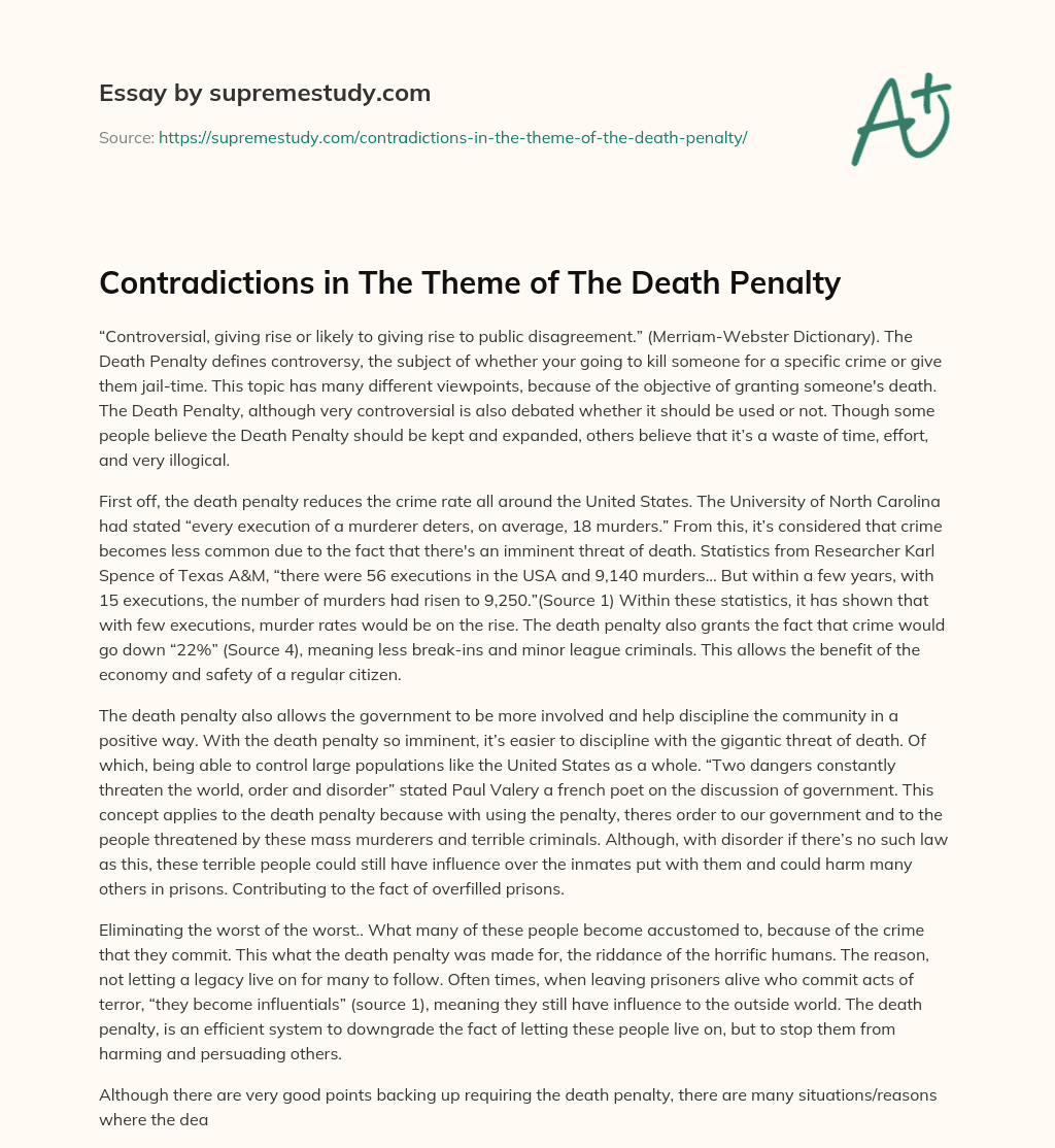 Contradictions in The Theme of The Death Penalty essay