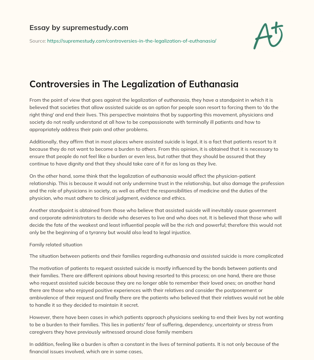 Controversies in The Legalization of Euthanasia essay