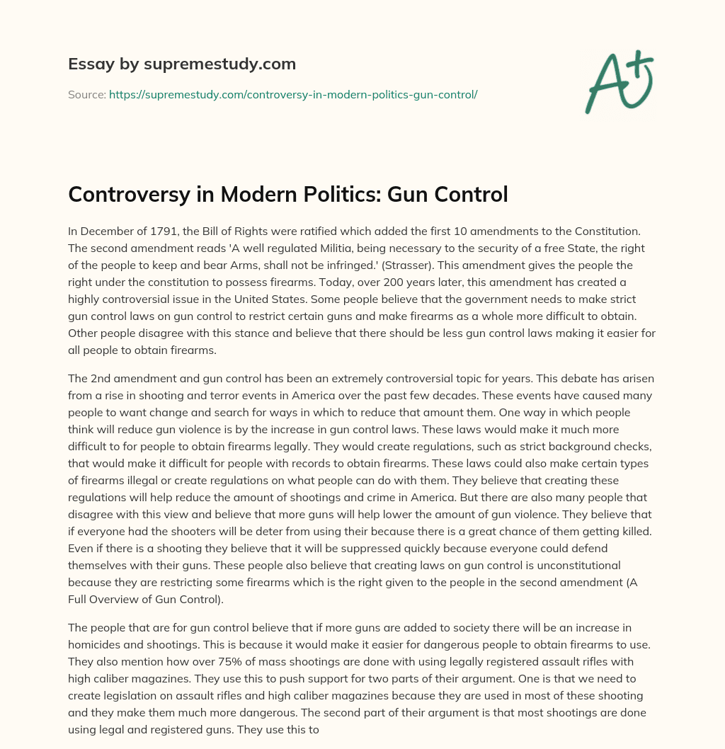 Controversy in Modern Politics: Gun Control essay