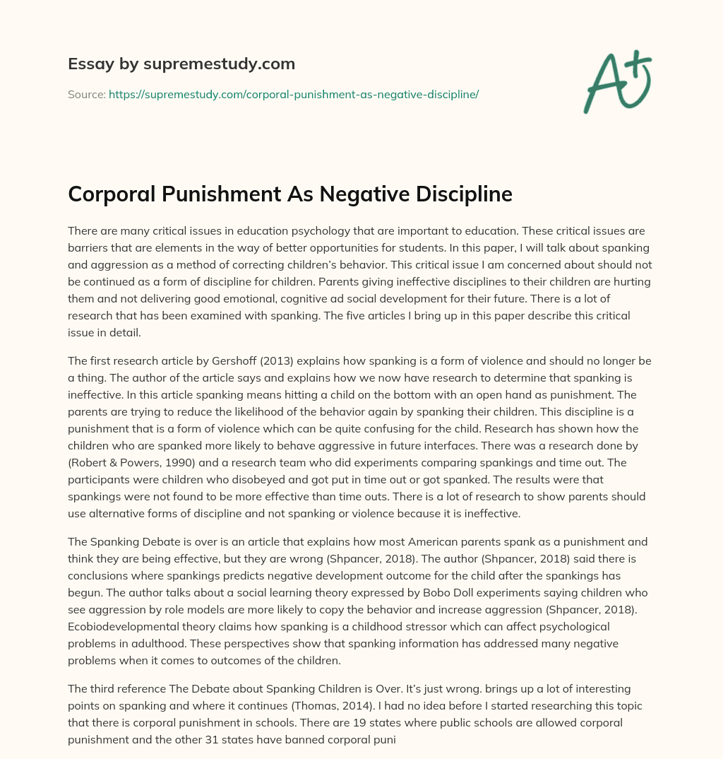 Corporal Punishment As Negative Discipline essay