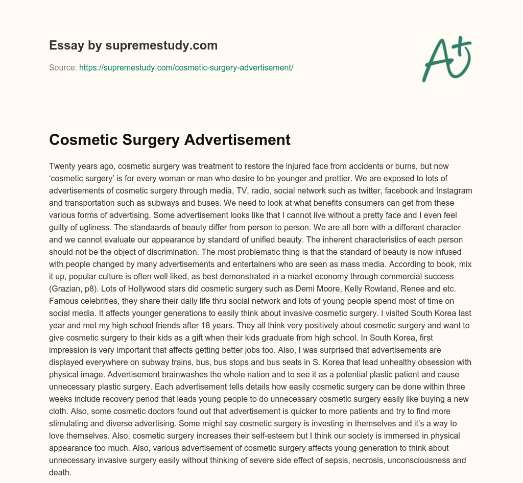 Cosmetic Surgery Advertisement essay