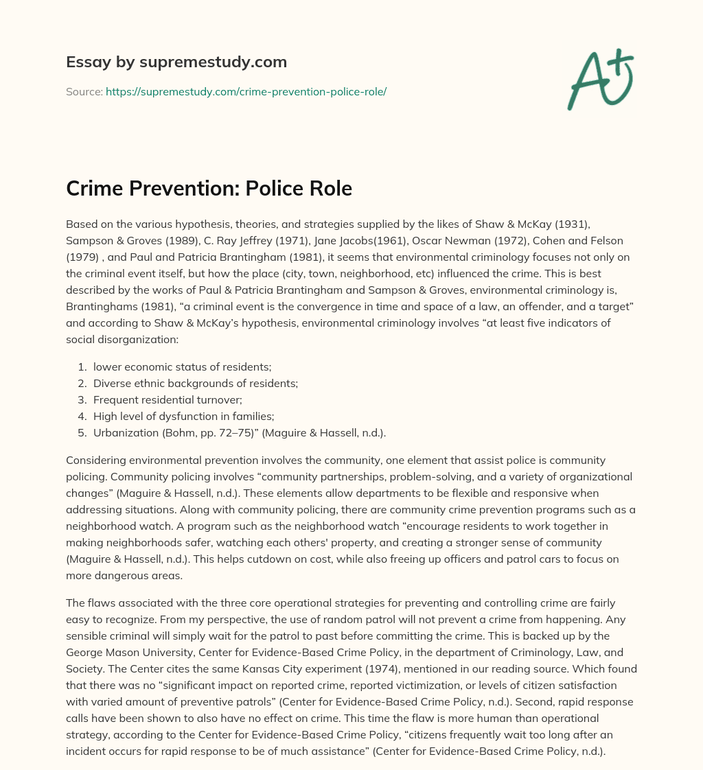essay on role of police