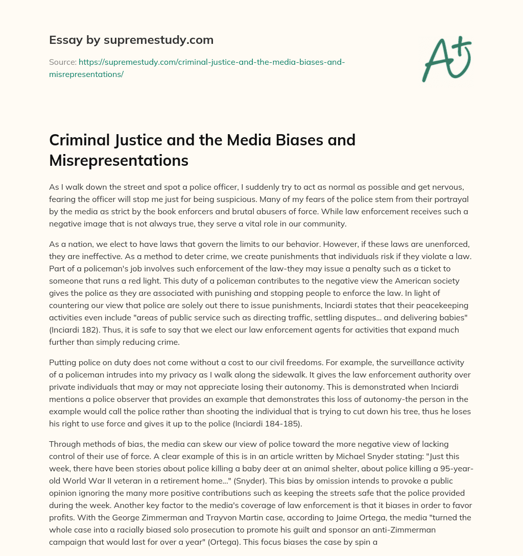 Criminal Justice and the Media Biases and Misrepresentations essay
