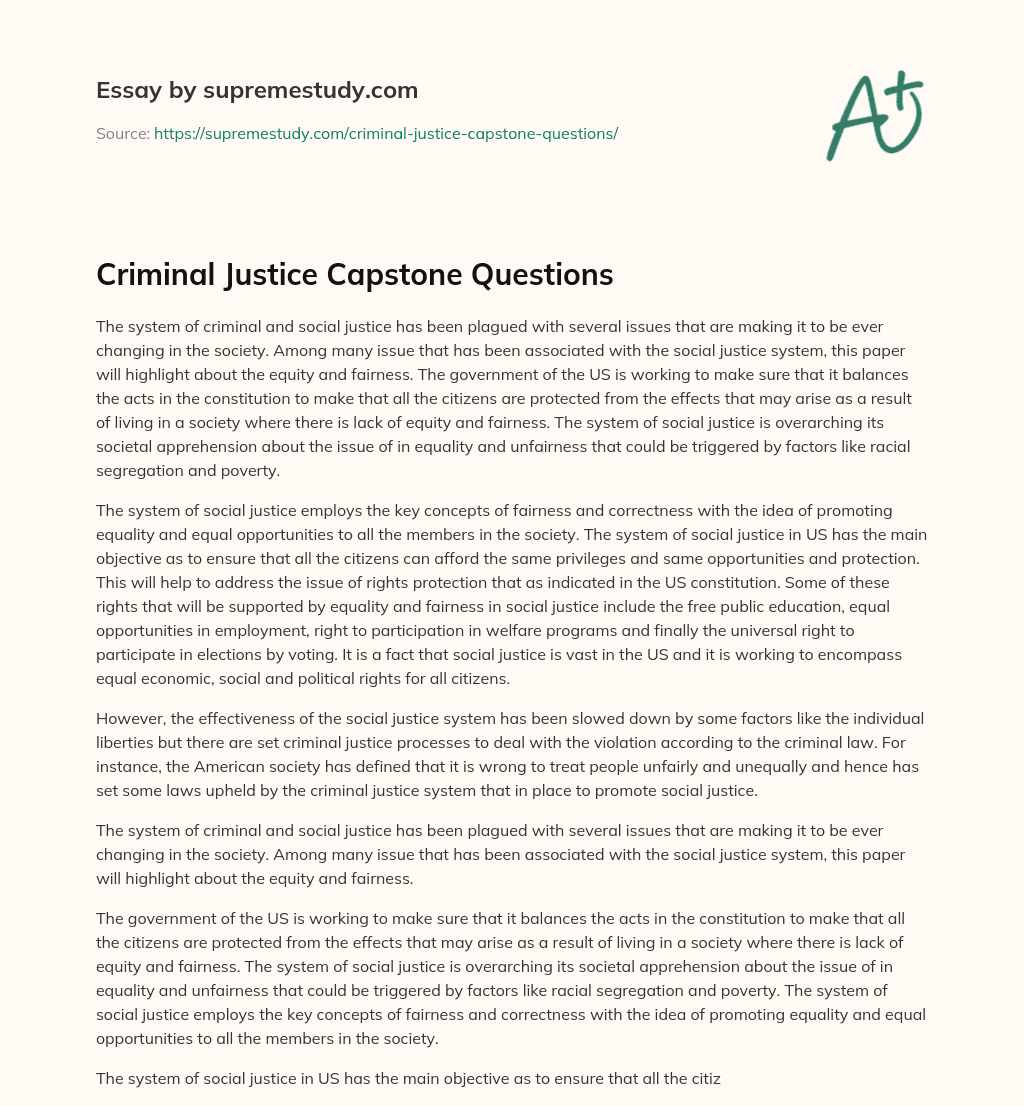 Criminal Justice Capstone Questions essay