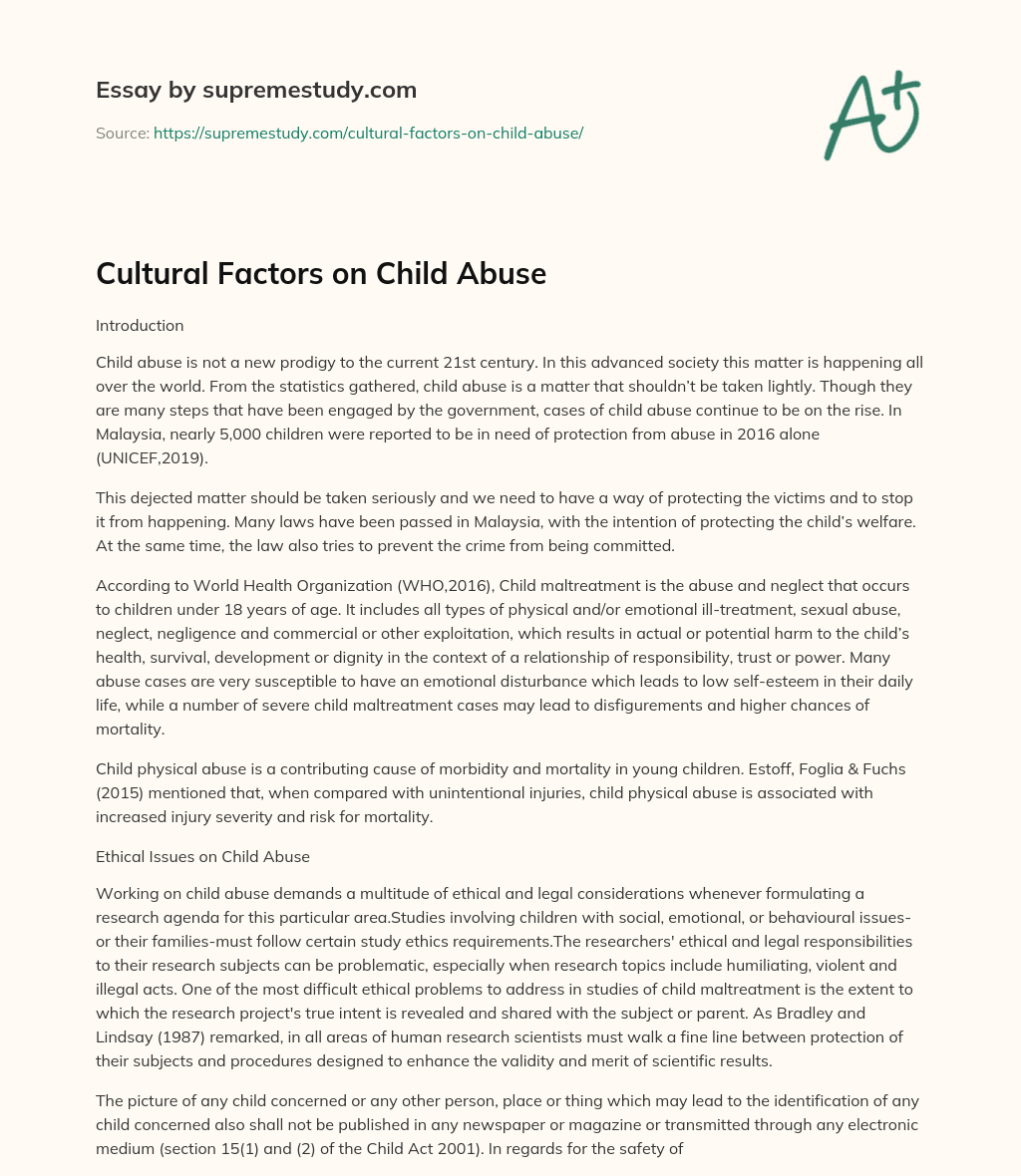 Cultural Factors on Child Abuse essay