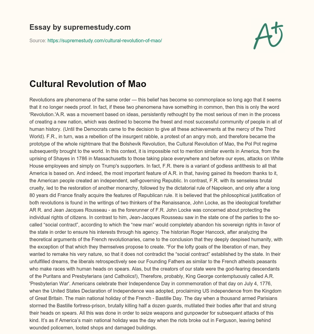 Cultural Revolution of Mao essay