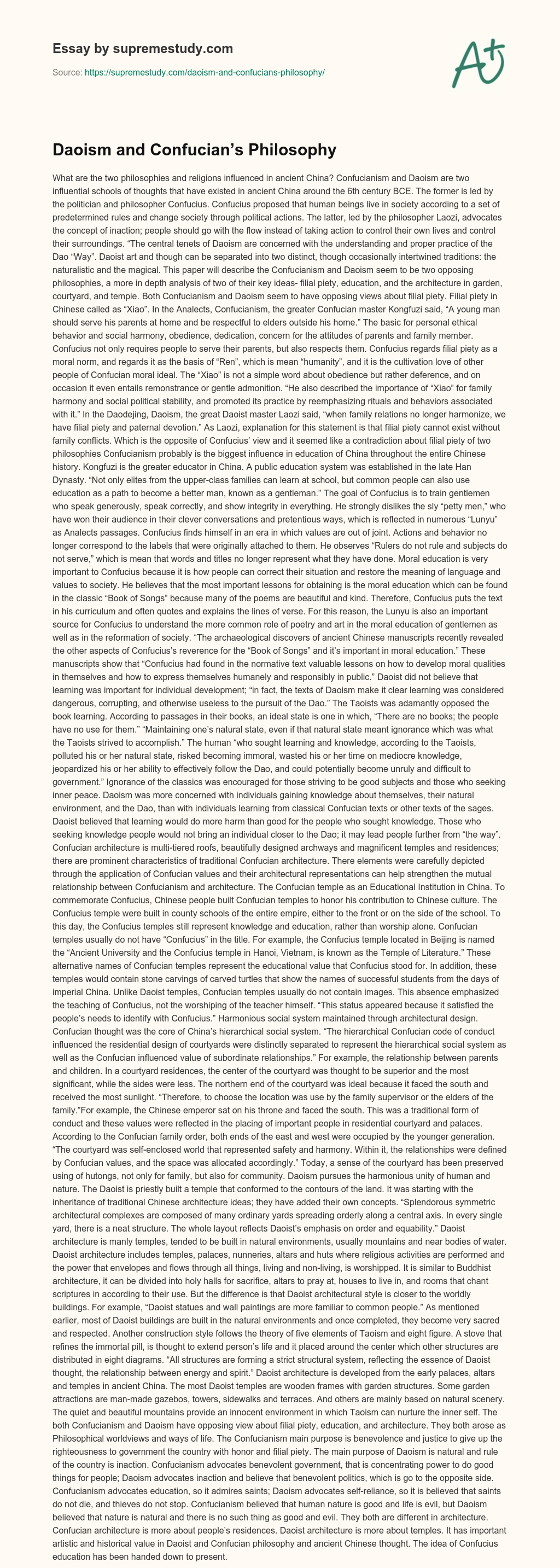 Daoism and Confucian’s Philosophy  essay