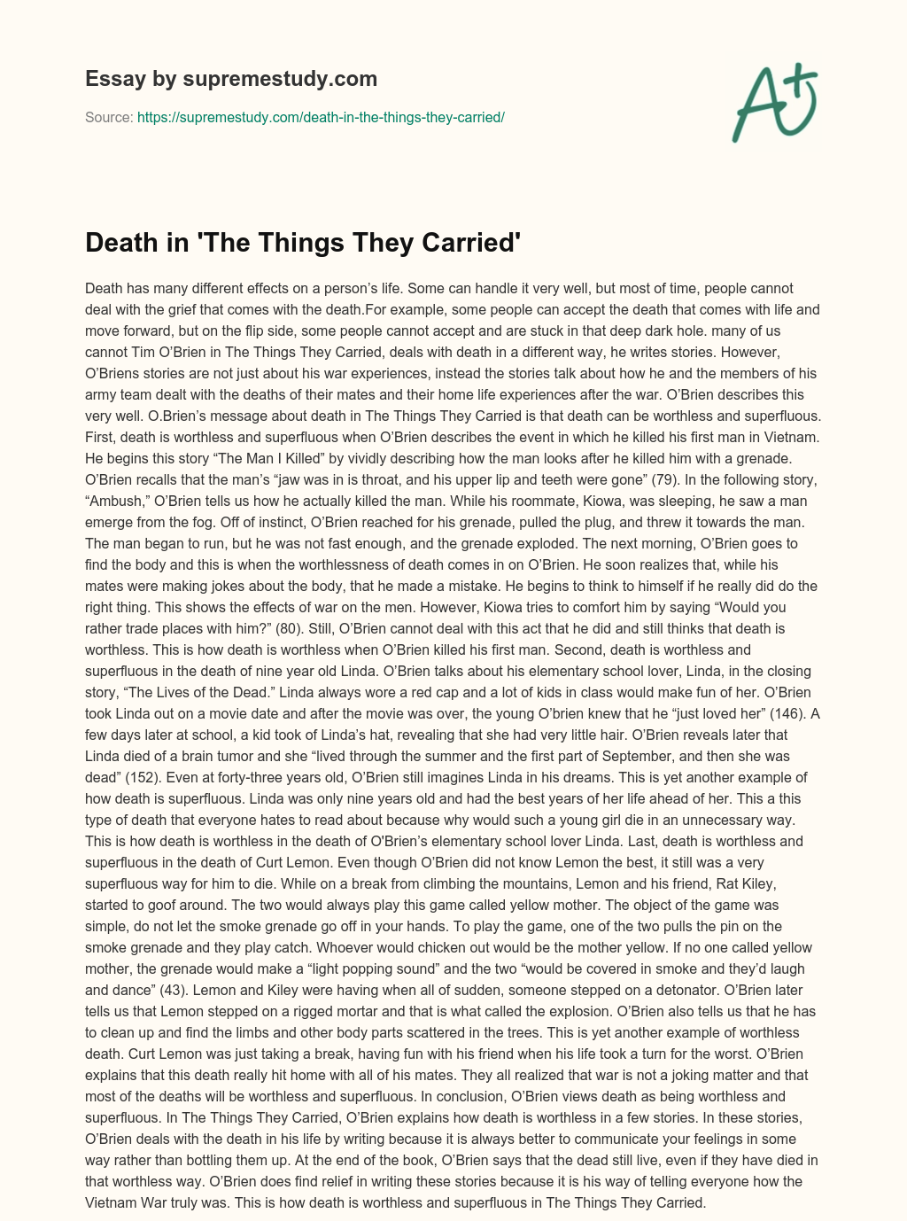 Death in ‘The Things They Carried’ essay