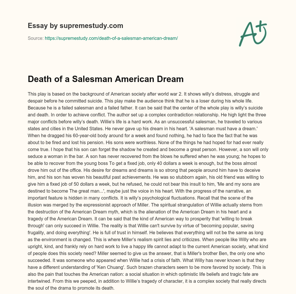 Death of a Salesman American Dream essay