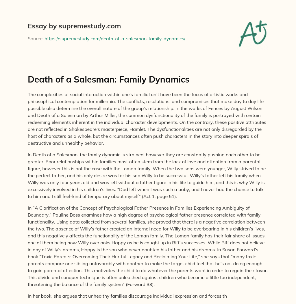 Death of a Salesman: Family Dynamics essay