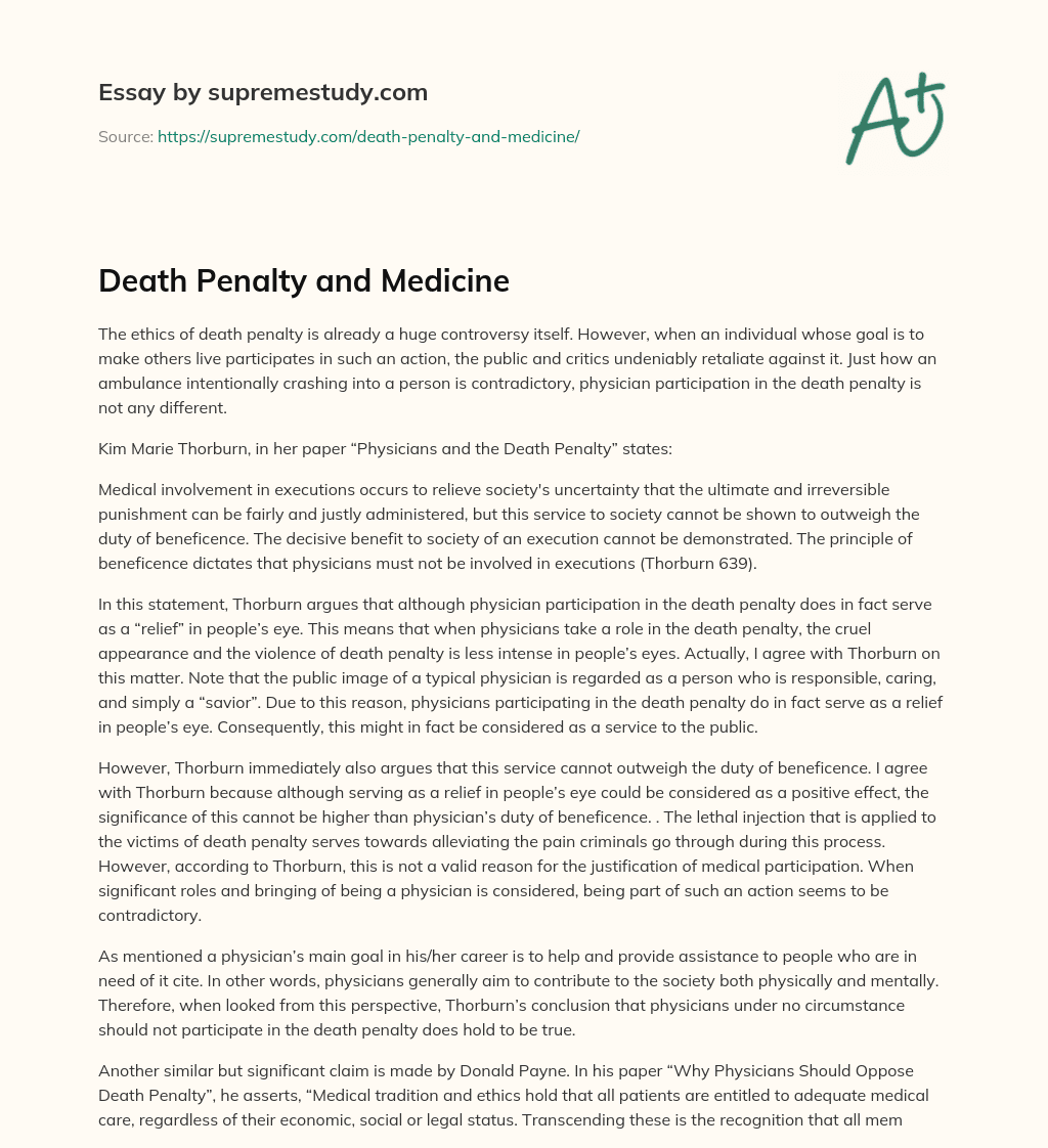 Death Penalty and Medicine essay