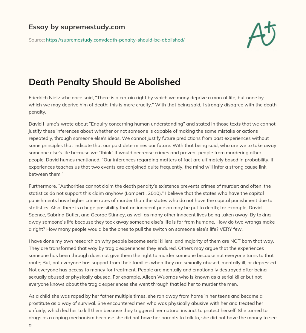 Death Penalty Should Be Abolished essay