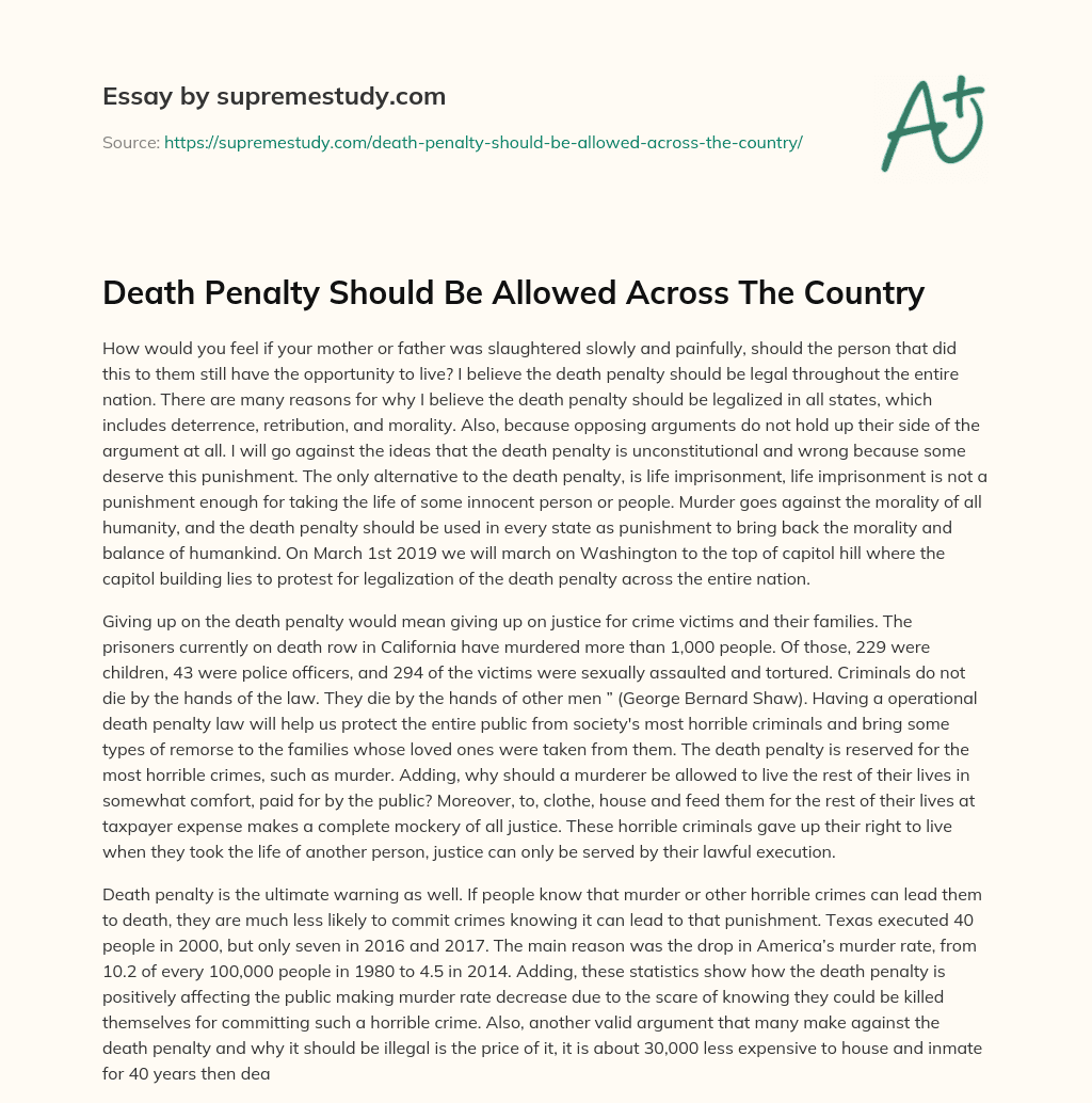 Death Penalty Should Be Allowed Across The Country essay