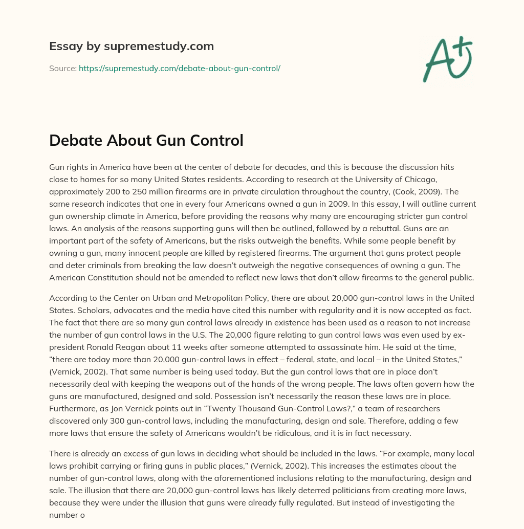 Debate About Gun Control essay