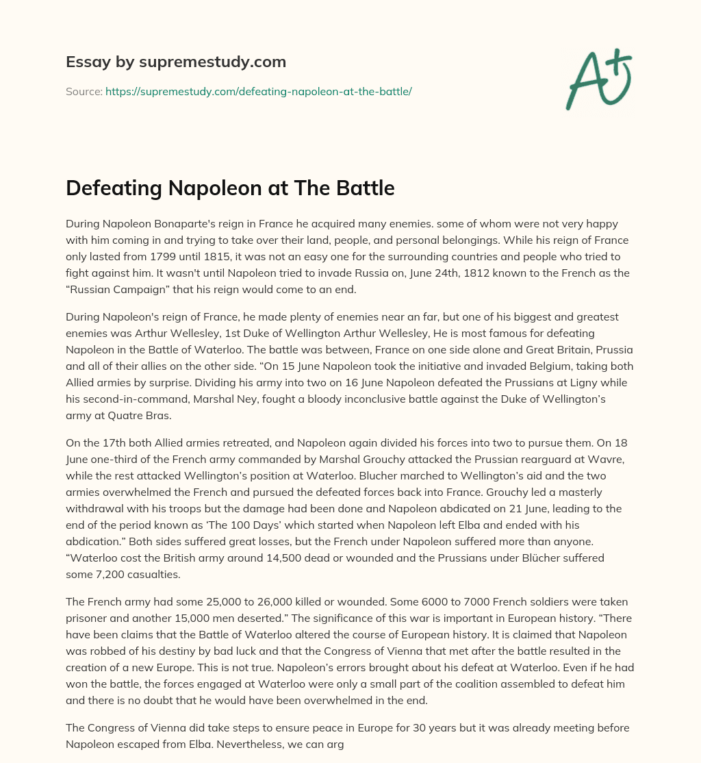 Defeating Napoleon at The Battle essay