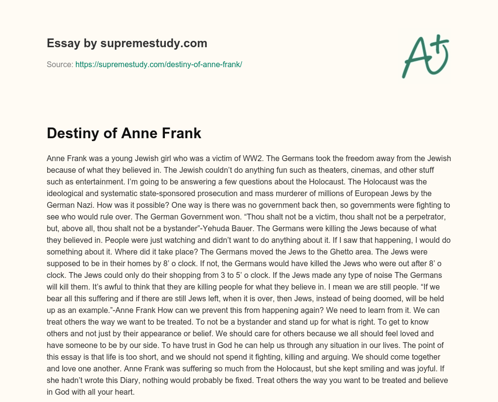 hook for anne frank essay