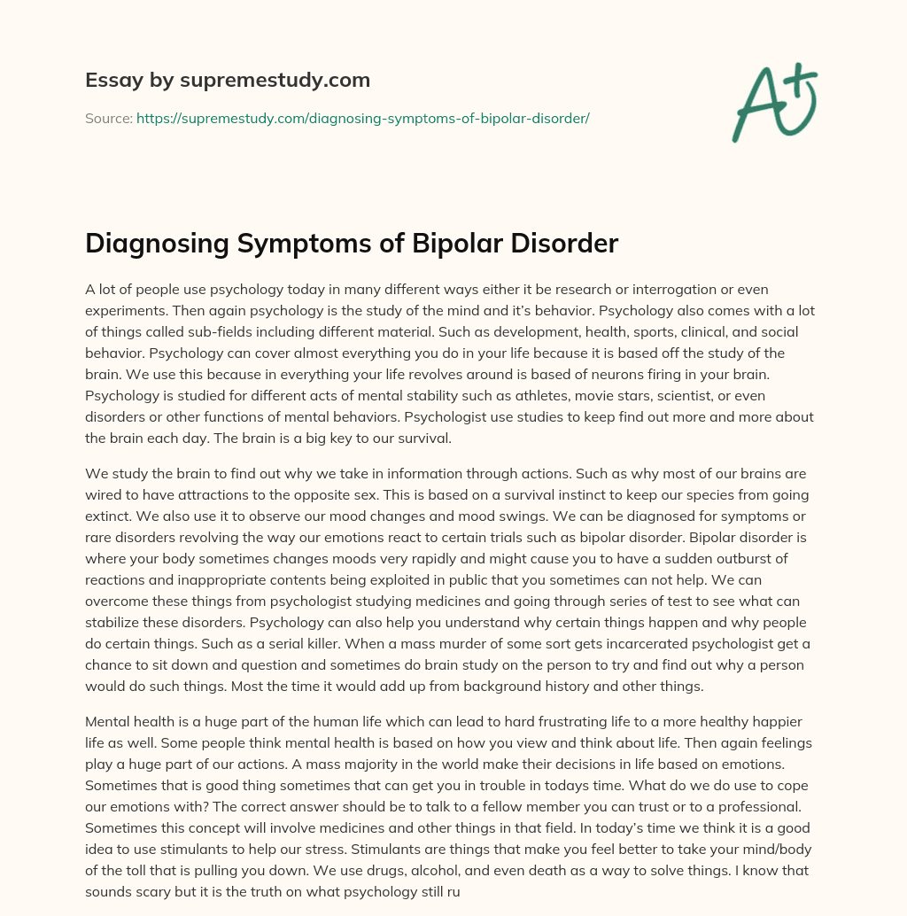 Diagnosing Symptoms of Bipolar Disorder essay