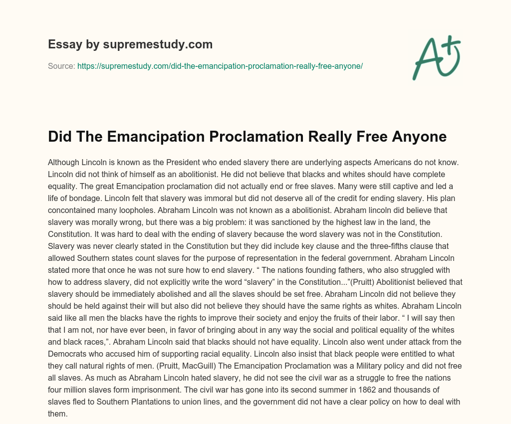 emancipation proclamation essay samples