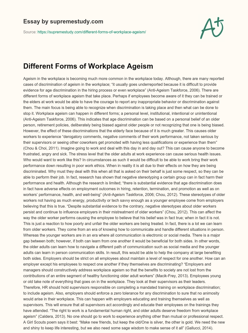 Different Forms of Workplace Ageism essay