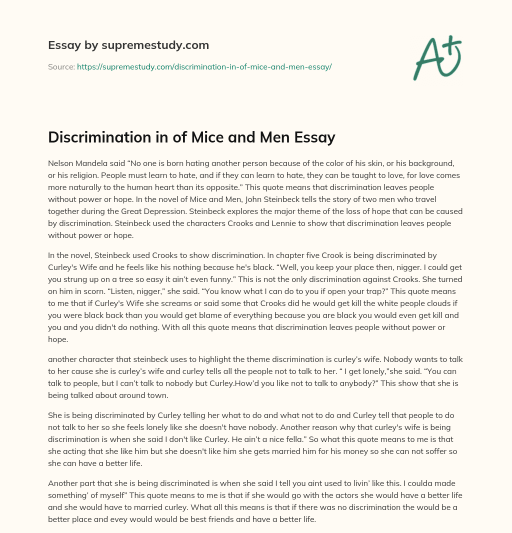 Discrimination in of Mice and Men Essay essay